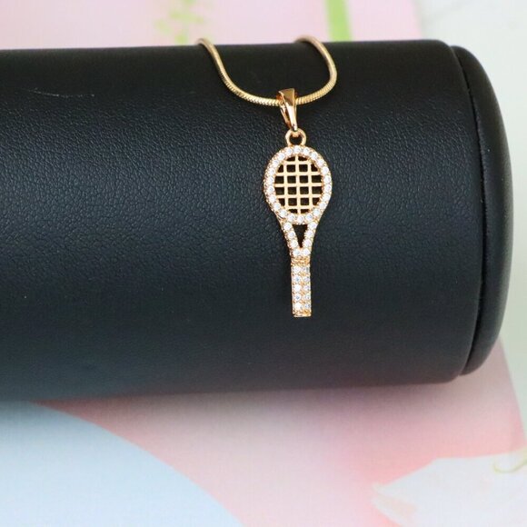 "Sparkling Rose Gold Tennis Racket Pendant, XPPT1313 - Picture 2 of 12